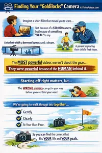 an infographic about finding your "Goldilocks" camera for video shooting by Video Auteur