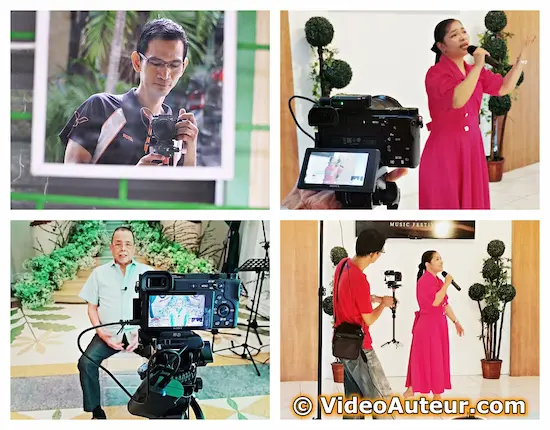 a mirrorless camera being used in different video shooting situations