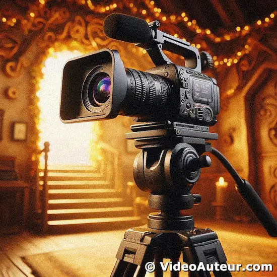 A dedicated video camera mounted on a sturdy tripod.