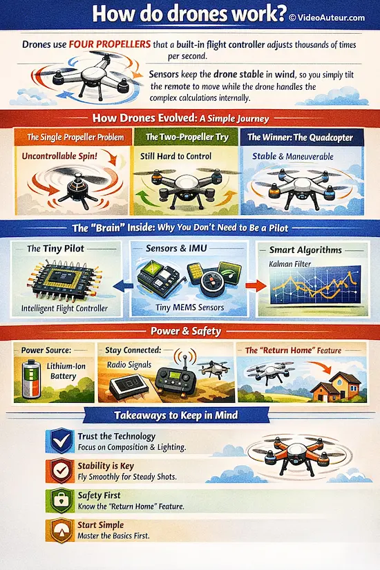 an infographic depicting how do drones work by Video Auteur an infographic depicting how do drones work by Video Auteur