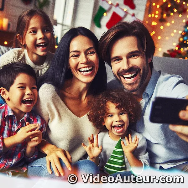 A family having their own video selfie.