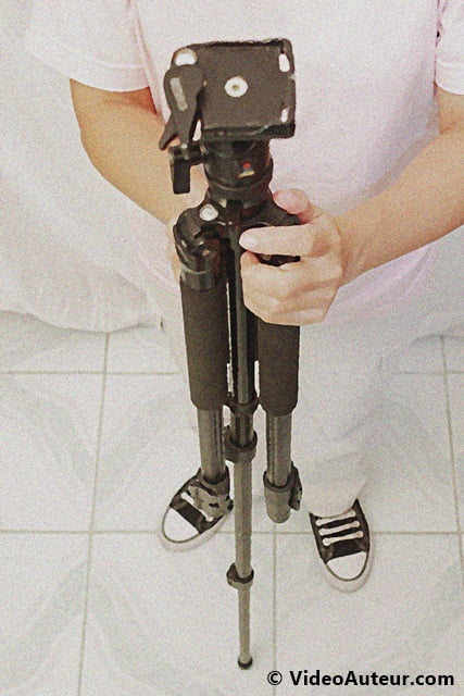 One tripod leg extended makes the tripod function as a monopod. And it is a form of DIY camera stabilizer.