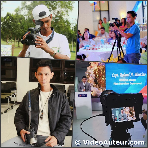 Pictures of me--a videographer--who have used different video cameras.