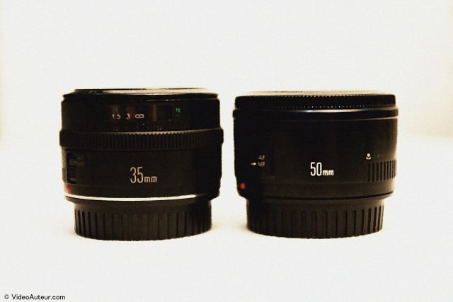 A 35 mm prime lens and a 50 mm prime lens.