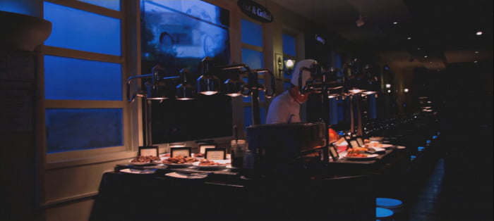 Beautifully lit buffet.