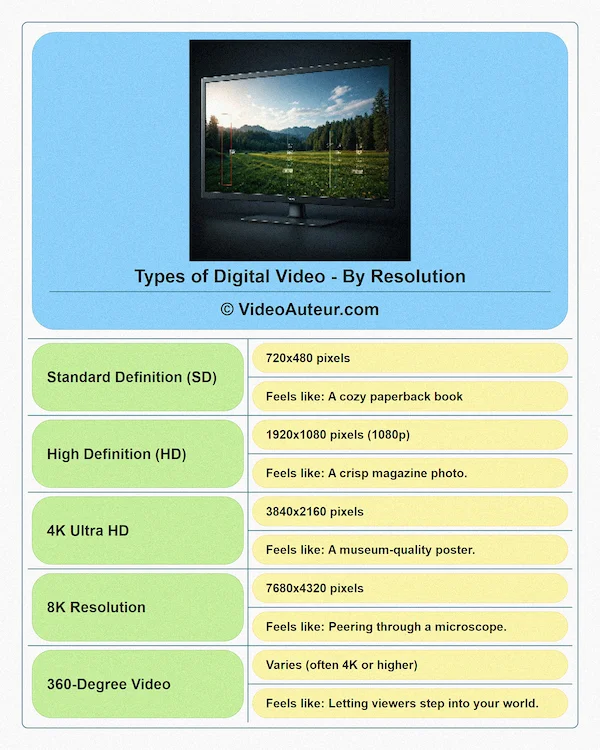 Mind map of the types of digital video by resolution. Mind map of the types of digital video by resolution.