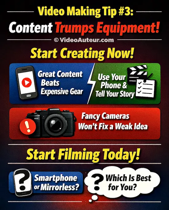 Peer pressure might be telling you to upgrade your camera, but your audience just wants a good story.