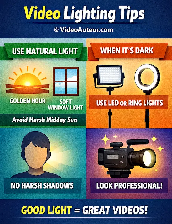 The secret is mastering light. Whether it's the soft glow of a window, the golden warmth of sunset, or a simple LED panel, good lighting transforms your footage instantly.