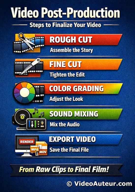 an infographic showing what happens during video post-production an infographic showing what happens during video post-production