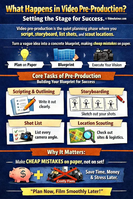 an infographic showing what happens in the pre-production stage of making a video an infographic showing what happens in the pre-production stage of making a video