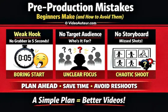 An infographic showing the video pre-production mistakes beginners make.