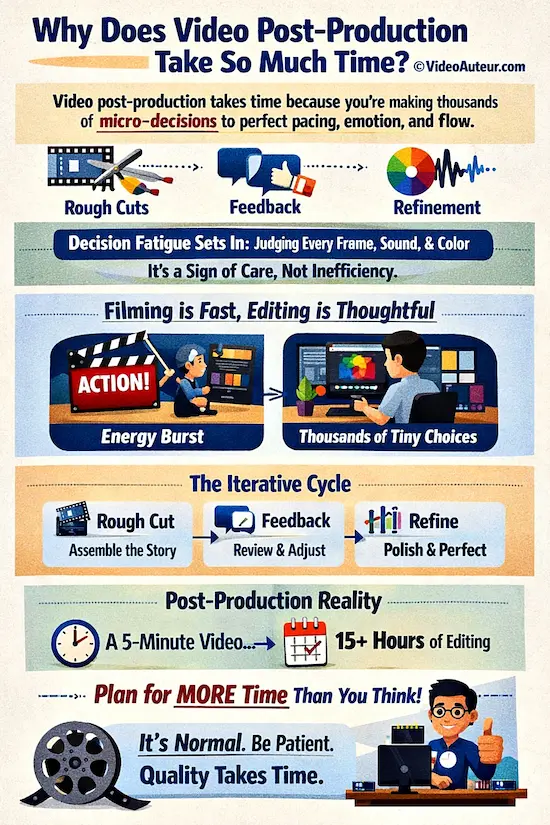 an infographic showing why video post-production takes so much time an infographic showing why video post-production takes so much time